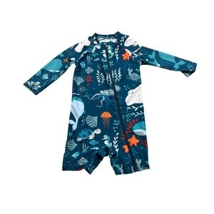 Kids Upfandfast Ocean Life Rash Guard Swimsuit 18-24M Blue Zip Front